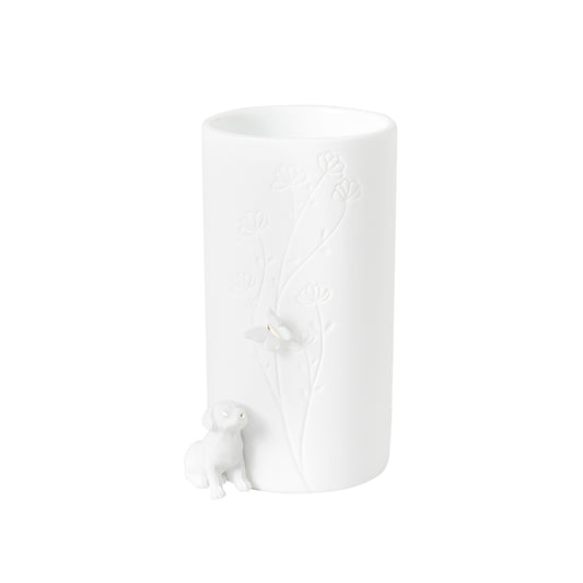 Vase en Porcelaine Blanche Chien & Papillon H.13 cm - Räder