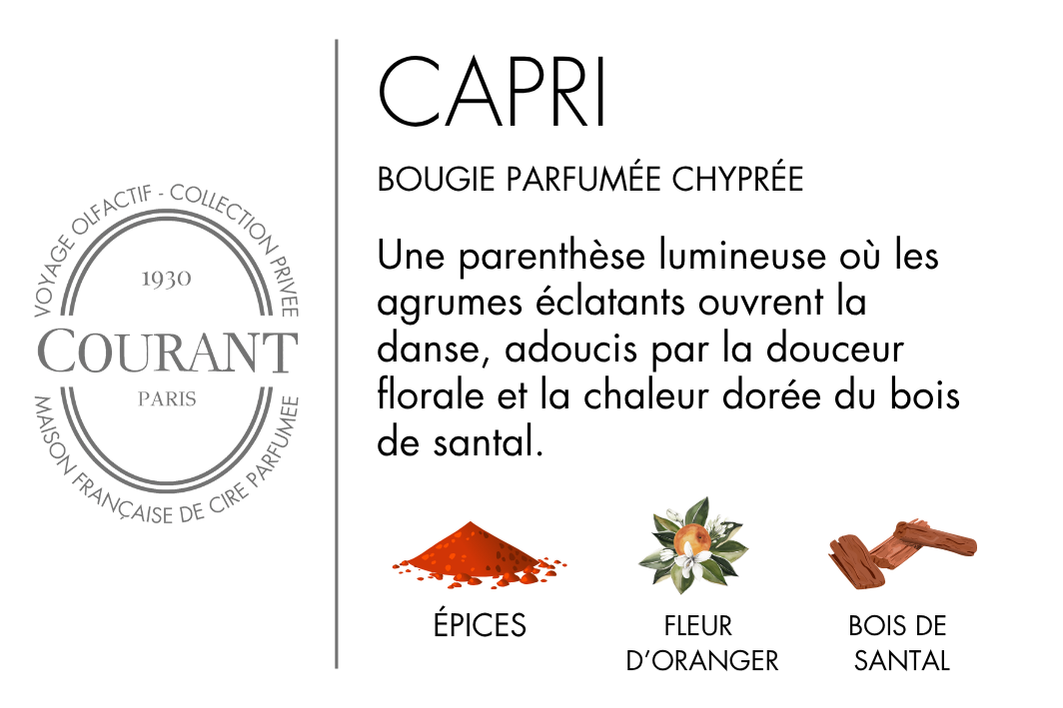 Bougie Parfumée Capri, Notes Agrumes et Solaires - Courant Paris