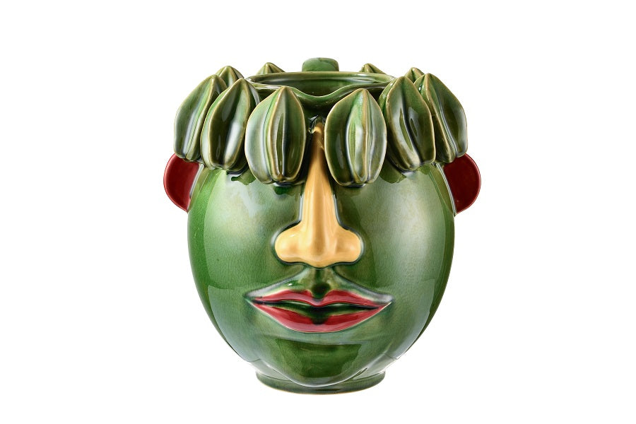 Vase en Céramique Visage Couronne de Fruit, Vert ou Rouge - Fancy