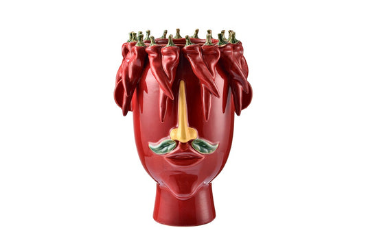 Vase en Céramique Visage Couronne de Fruit, Vert ou Rouge - Fancy