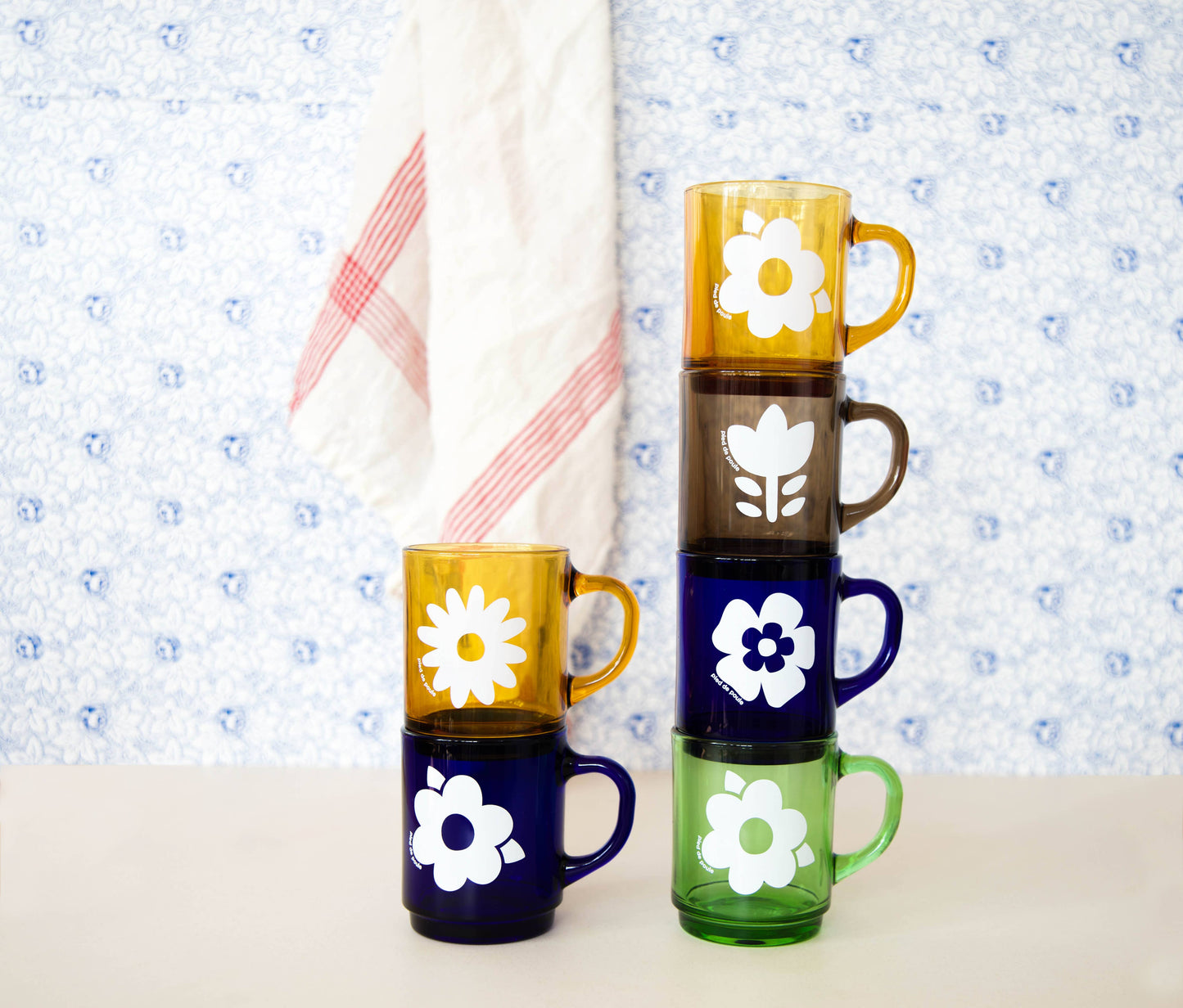 Set de 4 Mugs en Verre Rétros Vermeils Fleurs - Duralex
