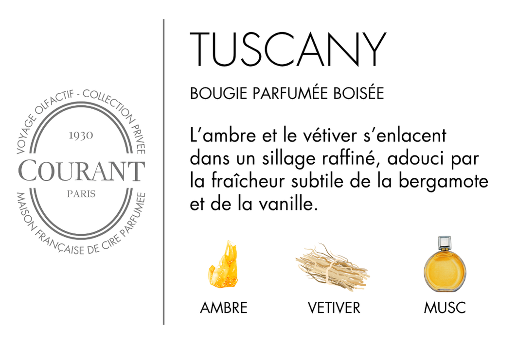 Bougie Parfumée Tuscany 230g Ambre, Vetiver & Musc - Courant Paris
