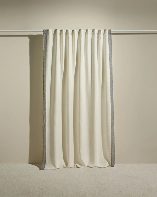 Rideau Ava en Lin Bande Tissé Jasmin & Noir H.295 cm x L.170 cm. - Maison Sarah Lavoine