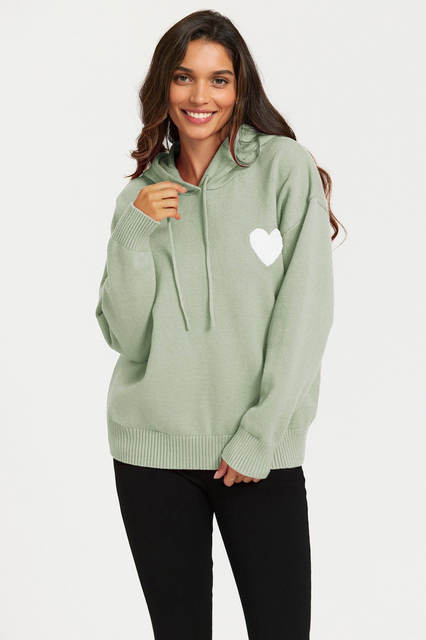 Sweat à capuche avec broderie cœur en vert olive