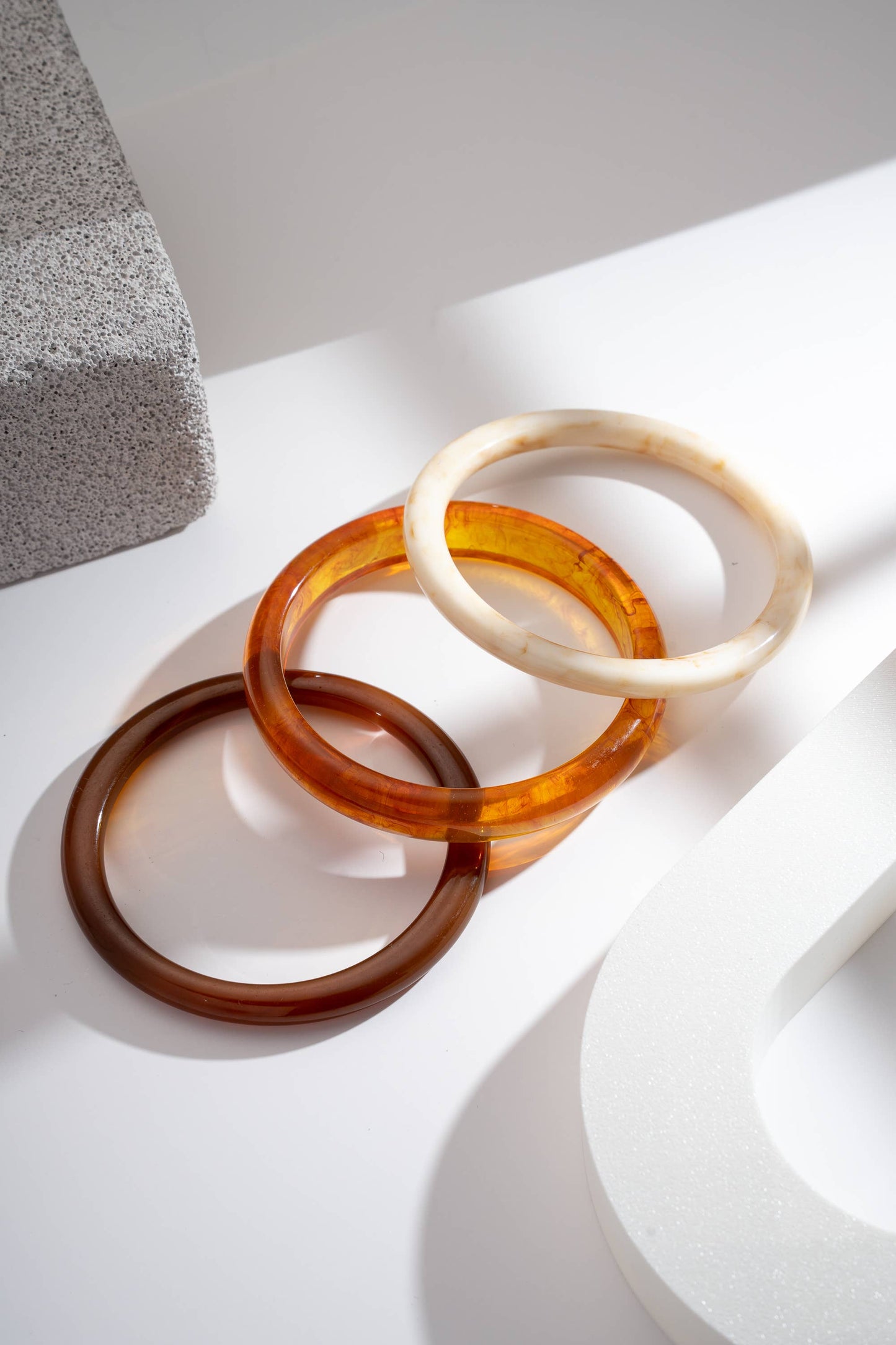 Bracelets Résine fin — Ambre, Crème et Brun Élégance