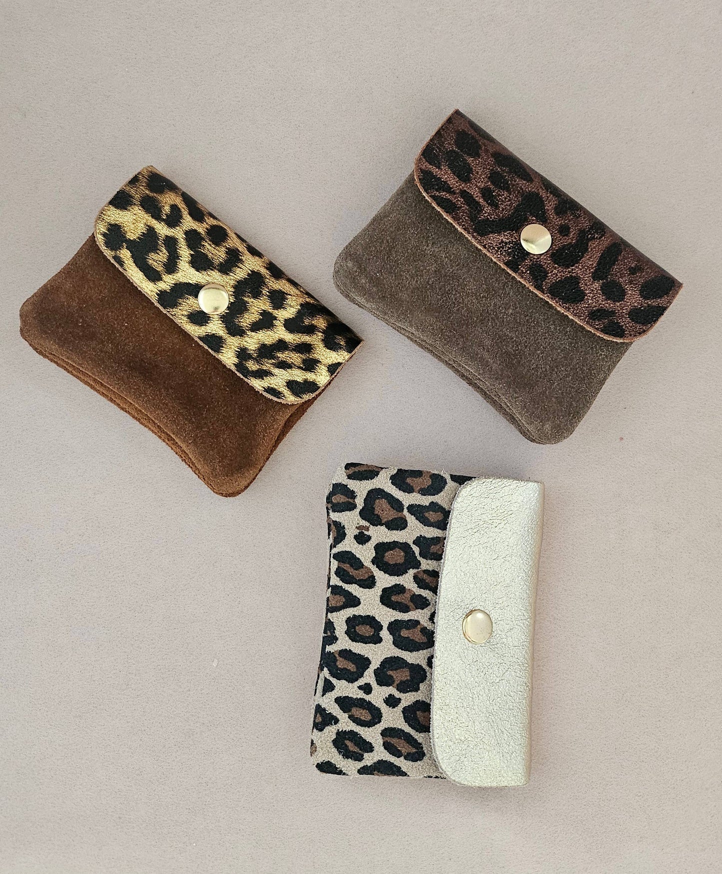Porte Monnaie en Cuir de Vachette Motifs Léopard 1 x 2 x 8 cm