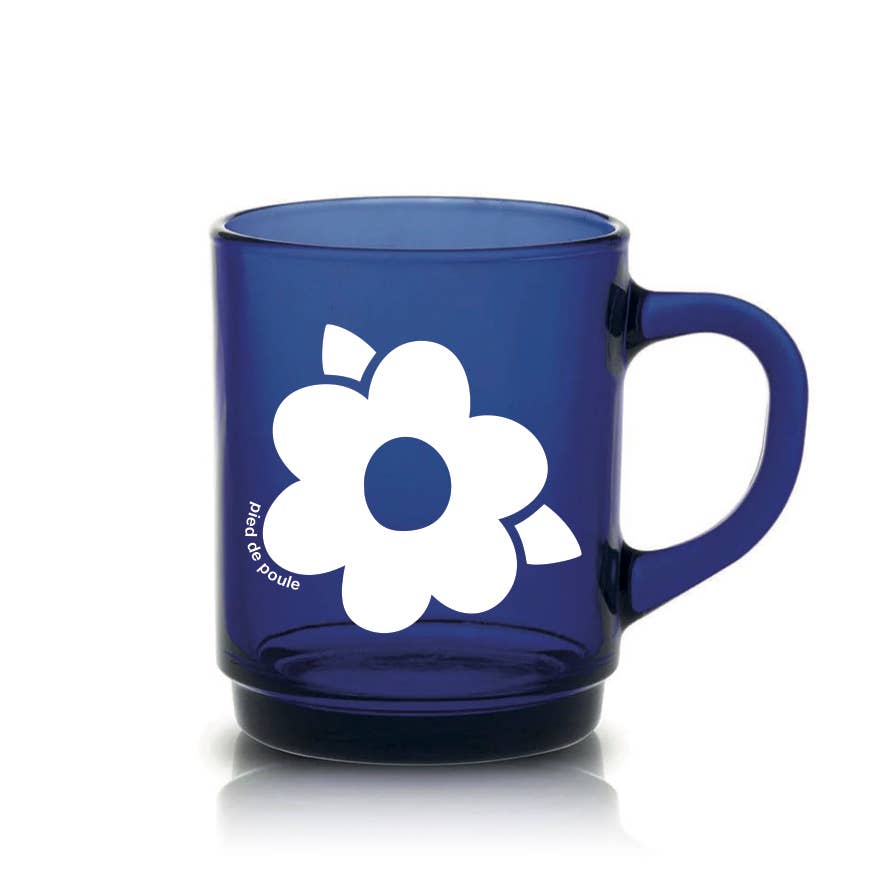 Set de 4 Mugs en Verre Rétros Bleu Fleurs - Duralex