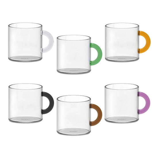 Lot de 6 Tasse à Café en Verre et Anse Coloré 100 ml - WD Lifestyle