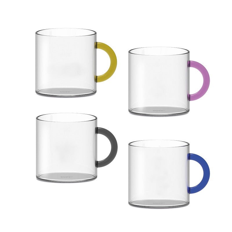 Lot de 4 Tasses à Thé en Verre et Anse Colorée 250 ml - WD Lifestyle