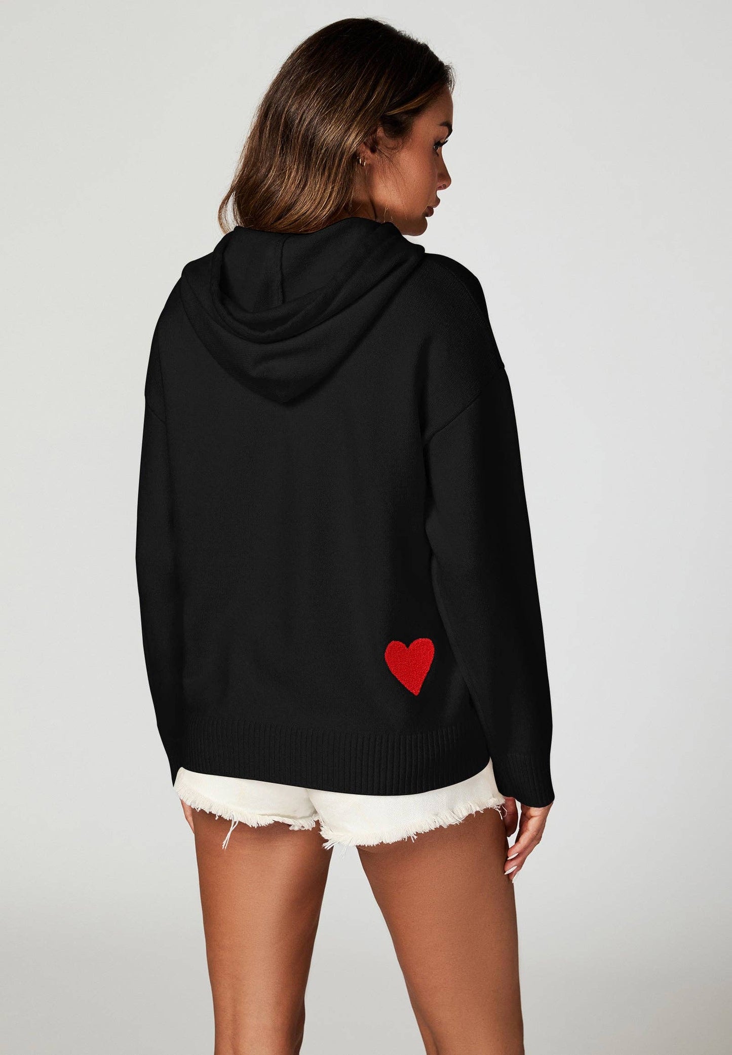 Sweat à Capuche Noir Brodée avec Coeur - FS Collection
