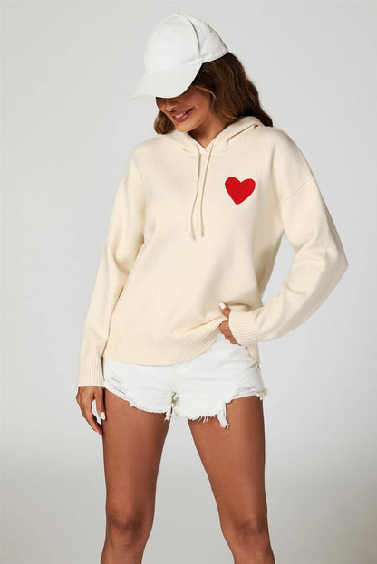 Sweat à Capuche Ivoire Brodée avec Coeur - FS Collection
