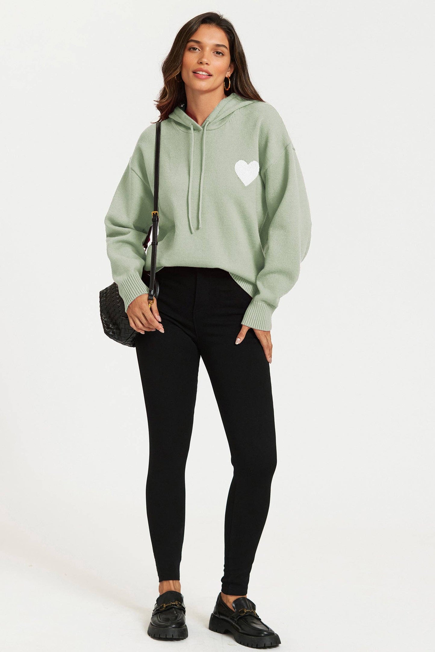 Sweat à capuche avec broderie cœur en vert olive