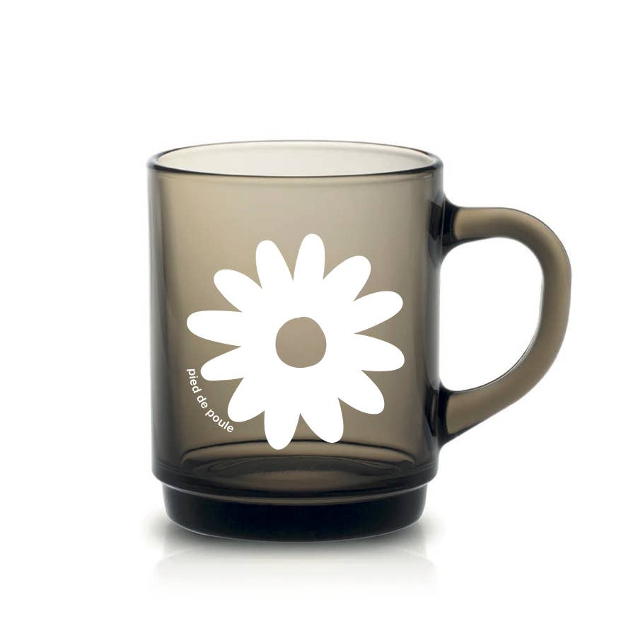 Set de 4 Mugs en Verre Rétros Gris Fumé Fleurs - Duralex