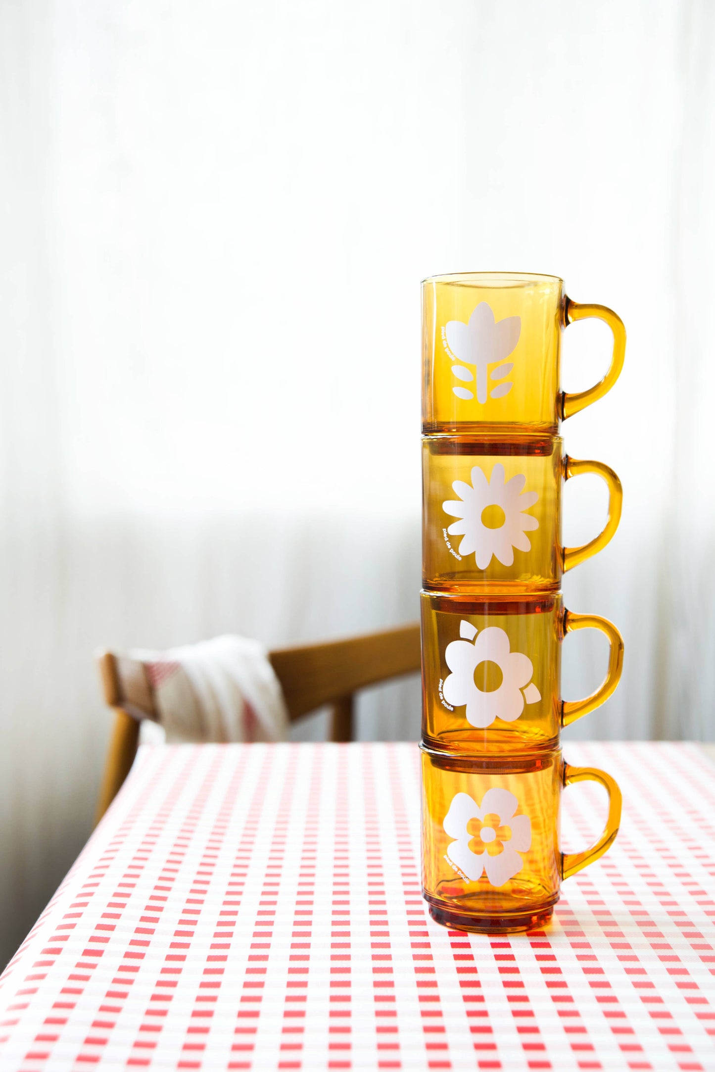 Set de 4 Mugs en Verre Rétros Vermeils Fleurs - Duralex