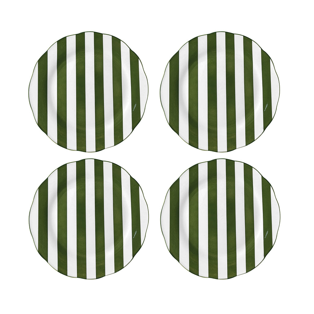 Set de 4 Assiettes Plates Trattoria Motif Rayé Rose ou Vert - Opjet