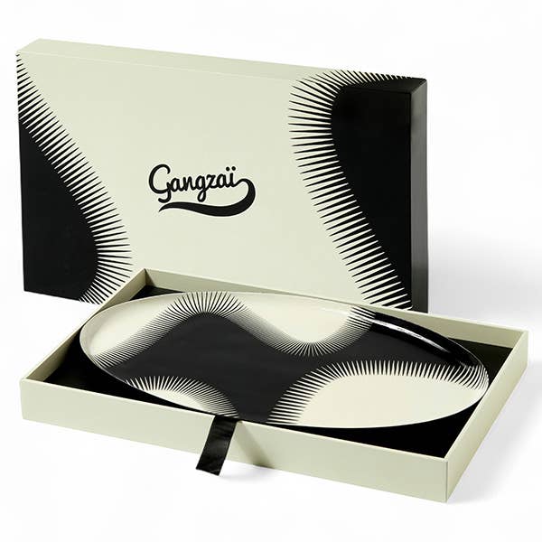 Plateau Ovale Wave Noir en Métal Style Contemporain 18x40cm - Gangzaï