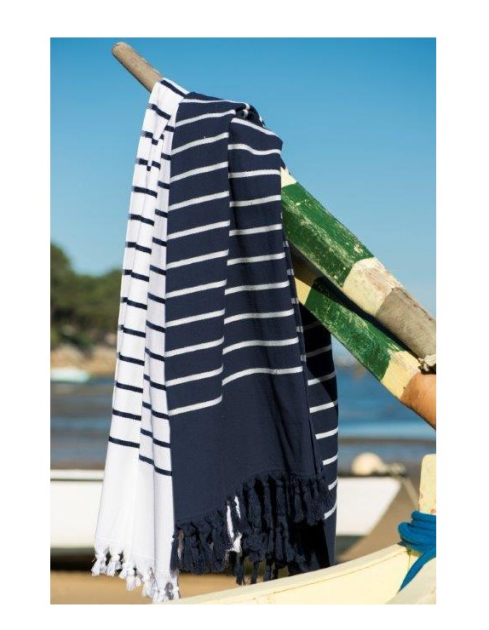 Drap de Plage Pestamal Marinière Blanc - Haomy