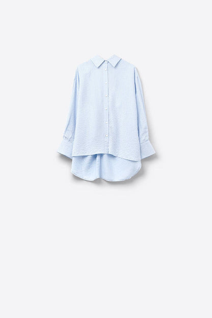 Chemise bleu bébé surdimensionnée avec nœud dans le dos