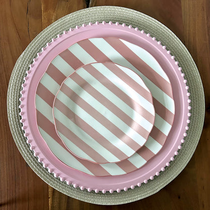 Set de 4 Assiettes Plates Trattoria Motif Rayé Rose ou Vert - Opjet