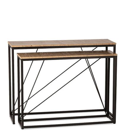 Set de 2 Consoles Tripoli en Fer et Travertin 105x30xH79cm - Athezza