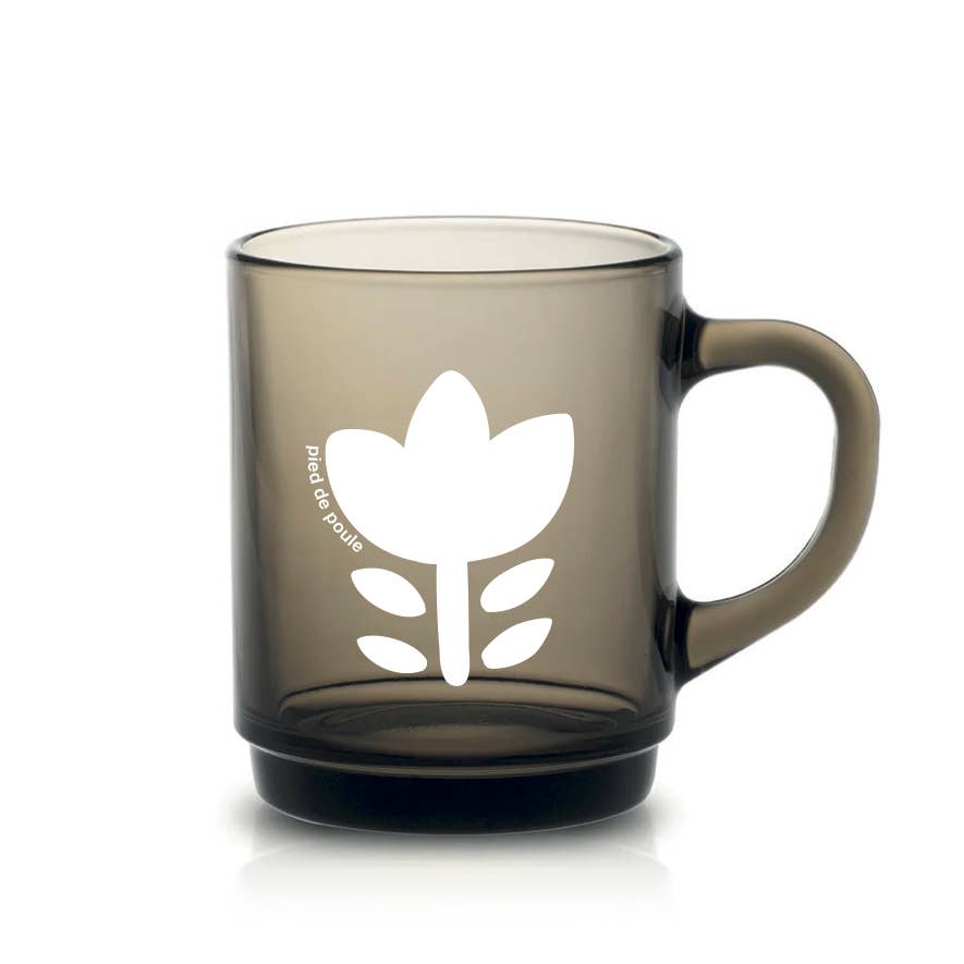 Set de 4 Mugs en Verre Rétros Gris Fumé Fleurs - Duralex