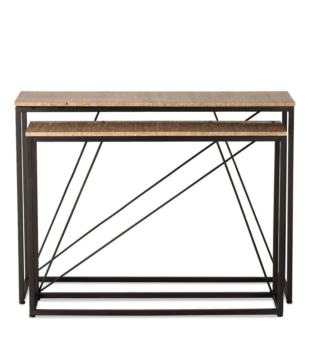 Set de 2 Consoles Tripoli en Fer et Travertin 105x30xH79cm - Athezza