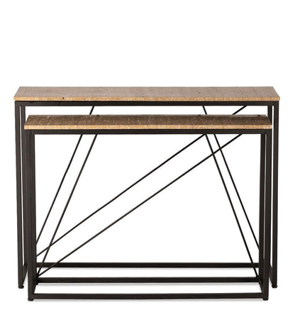 Set de 2 Consoles Tripoli en Fer et Travertin 105x30xH79cm - Athezza