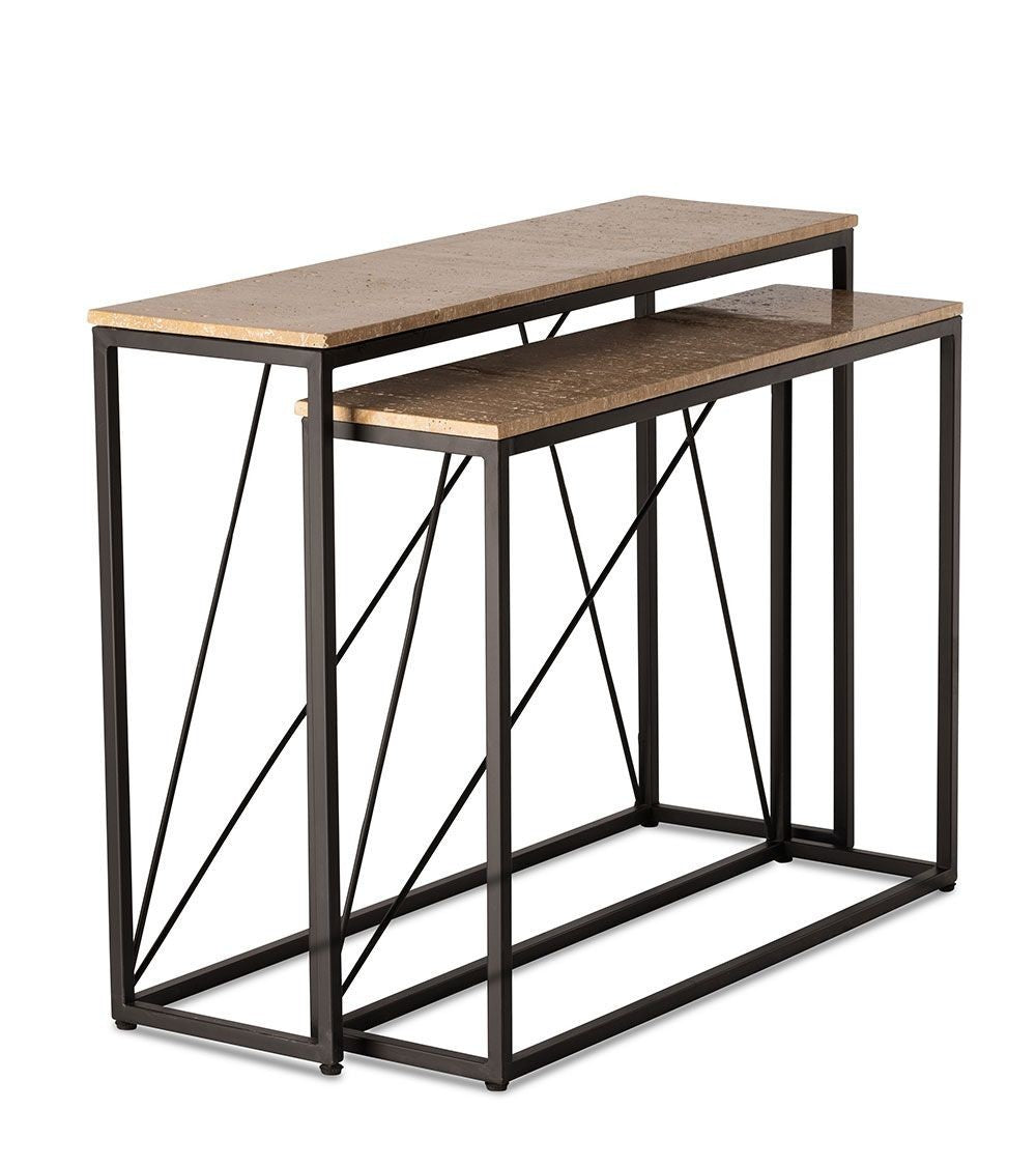 Set de 2 Consoles Tripoli en Fer et Travertin 105x30xH79cm - Athezza