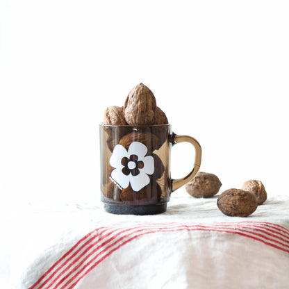 Set de 4 Mugs en Verre Rétros Gris Fumé Fleurs - Duralex