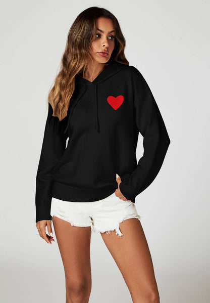 Sweat à Capuche Noir Brodée avec Coeur - FS Collection