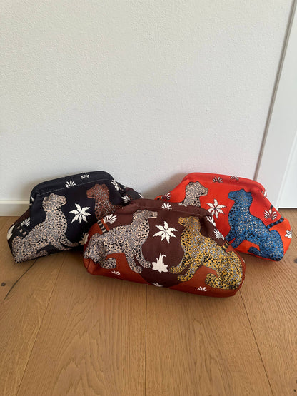 Pochette Clutch Jungle Marron Bandoulière à Chaîne en Polyester 21x31 cm