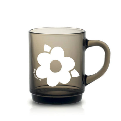 Set de 4 Mugs en Verre Rétros Gris Fumé Fleurs - Duralex