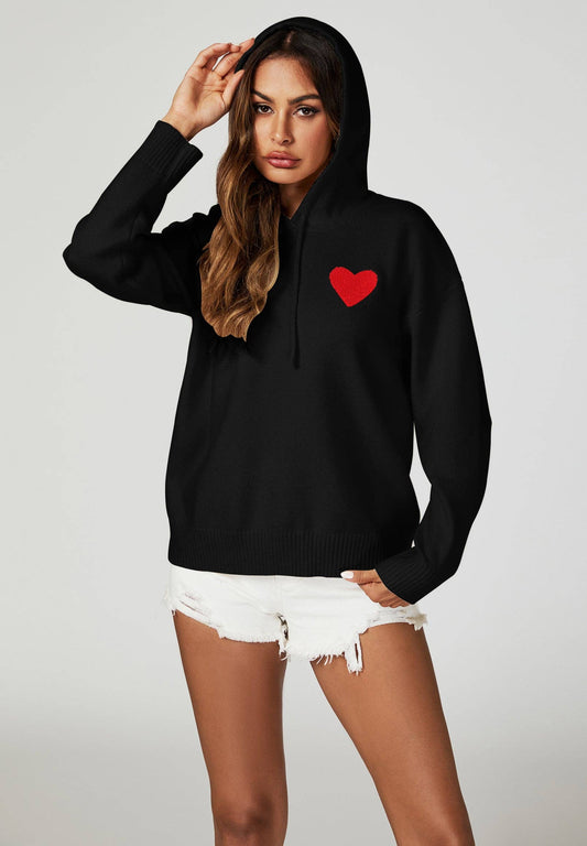 Sweat à Capuche Noir Brodée avec Coeur - FS Collection