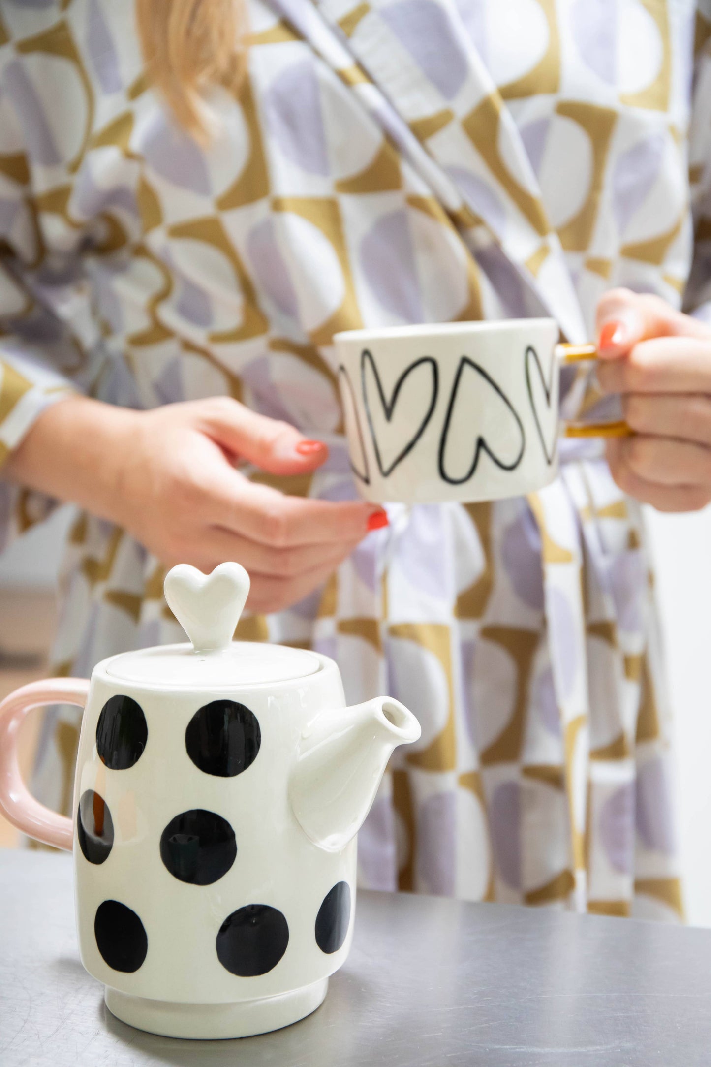 Ensemble théière et tasse 'Tea For One' Spot/Heart en boîte