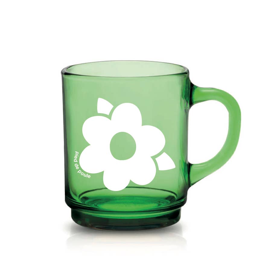 Set de 4 Mugs en Verre Rétros Verts Fleurs - Duralex