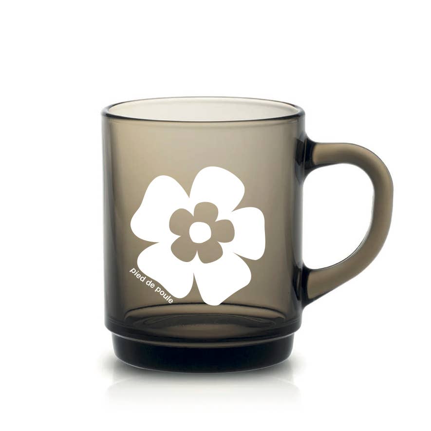 Set de 4 Mugs en Verre Rétros Gris Fumé Fleurs - Duralex