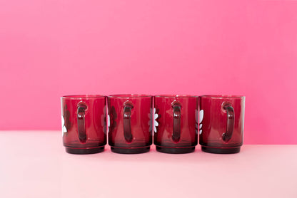 Set de 4 Mugs en Verre Rétros Prunes Fleurs - Duralex