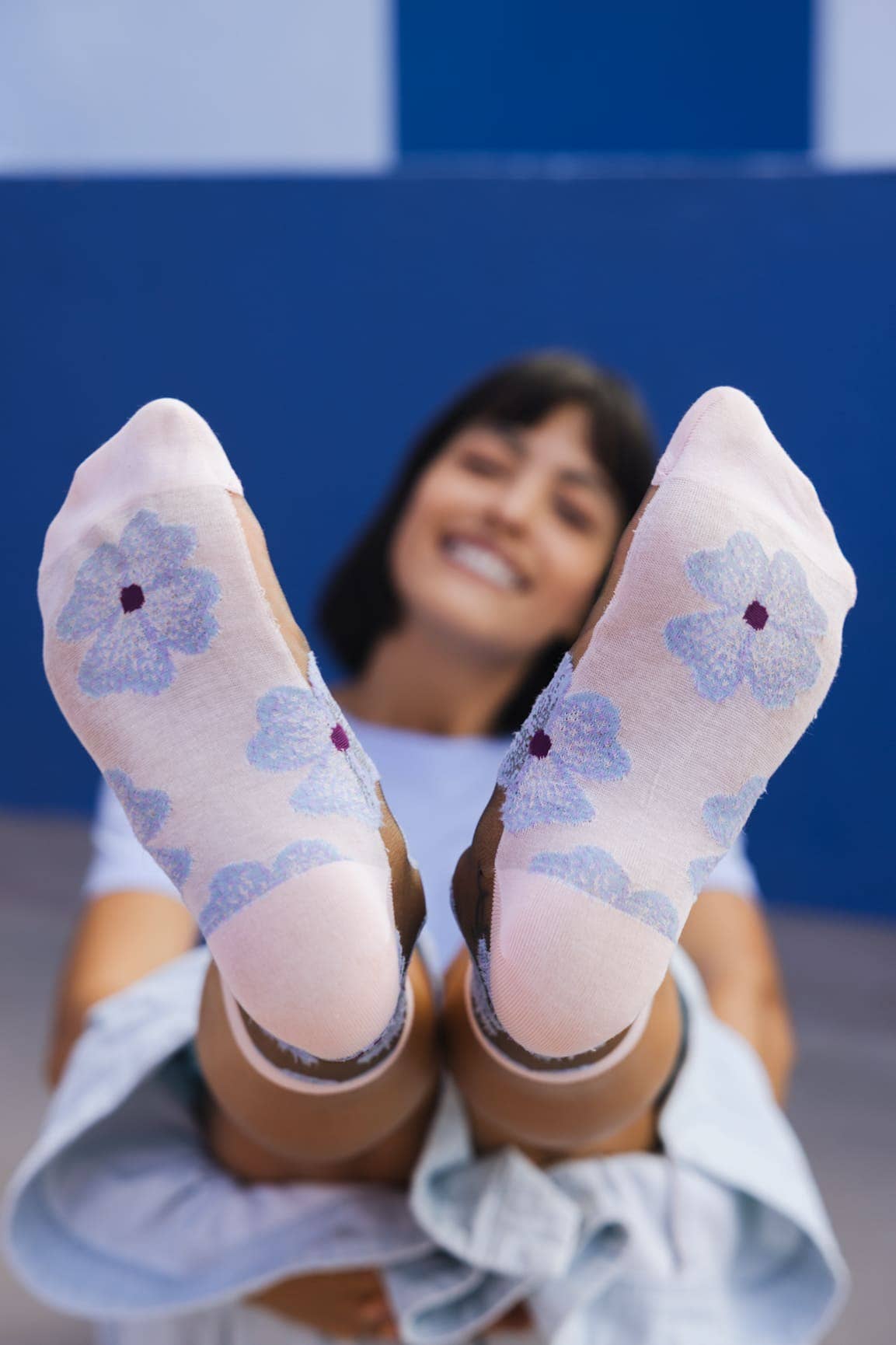 Chaussettes Transparentes Fleurs Bleues ou Mauve Murano - Atelier St Eustache