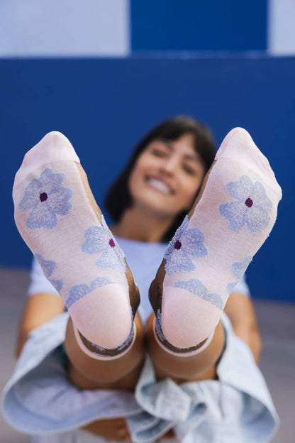 Chaussettes Transparentes Fleurs Bleues ou Mauve Murano - Atelier St Eustache