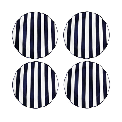 4 Assiettes Plates Trattoria Motif Rayé Rose, Bleu ou Kaki - Opjet
