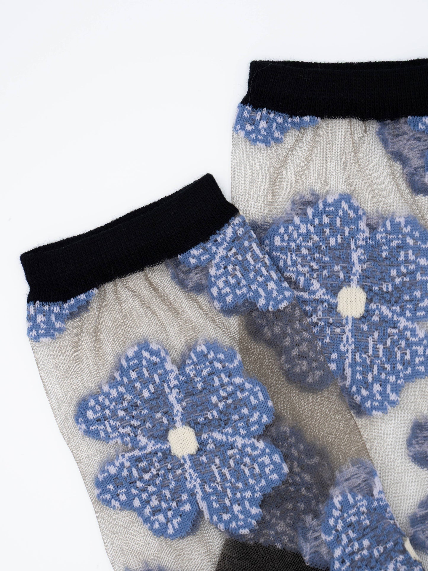 Chaussettes Transparentes Fleuris Bleues/Noires Murano - Atelier St Eustache