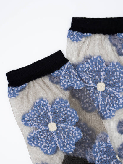Chaussettes Transparentes Fleuris Bleues/Noires Murano - Atelier St Eustache