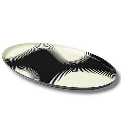 Plateau Ovale Wave Noir en Métal Style Contemporain 18x40cm - Gangzaï