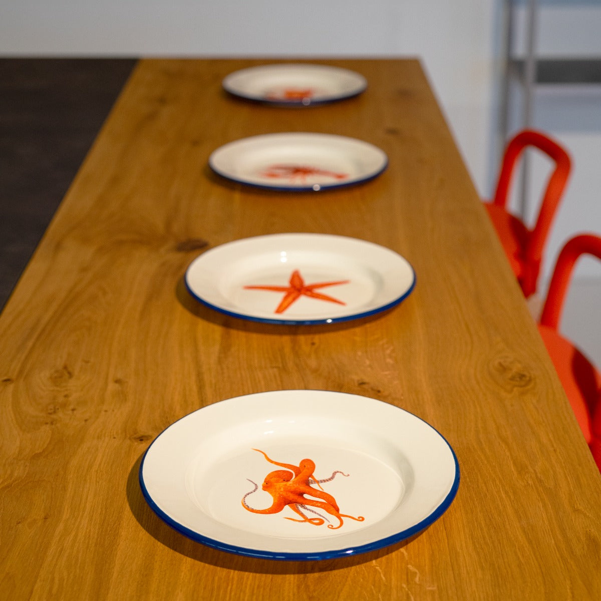 Assiette en Tôle Émaillée Illustration Fruit de Mer D.25,6 cm - WD Lifestyle