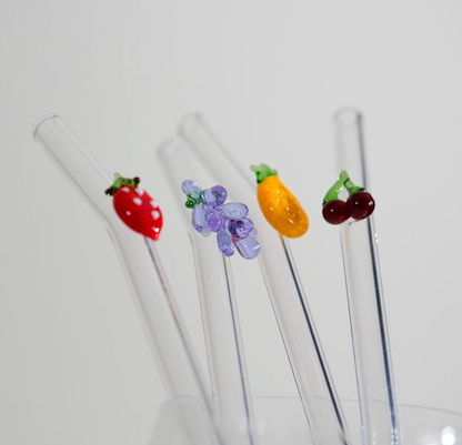 Set de 4 Pailles en Verre Décorations Fruits - WD Lifestyle