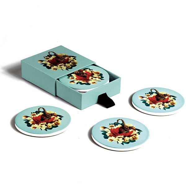Set de 4 Dessous de Verre en Céramique Tiger Flower - Gangzaï