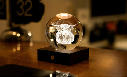 Lampe en Cristal Gravé avec Socle en Noyer - Gingko