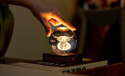 Lampe en Cristal Gravé avec Socle en Noyer - Gingko