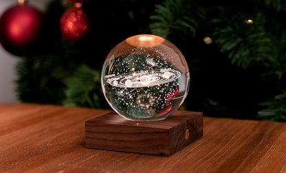 Lampe en Cristal Gravé avec Socle en Noyer - Gingko