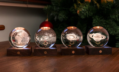 Lampe en Cristal Gravé avec Socle en Noyer - Gingko